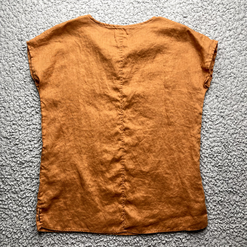 Andrea Jovine Linen Tunic Top Womens Large Brown Cap Sleeve Peasant Praire - Picture 8 of 9